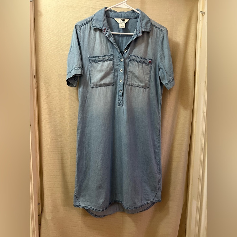 Ellen Degeneres Love BOGO Cotton Blend Dress Size Small denim look summer ⚫️